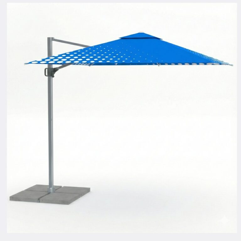 Advertising umbrella with a side leg